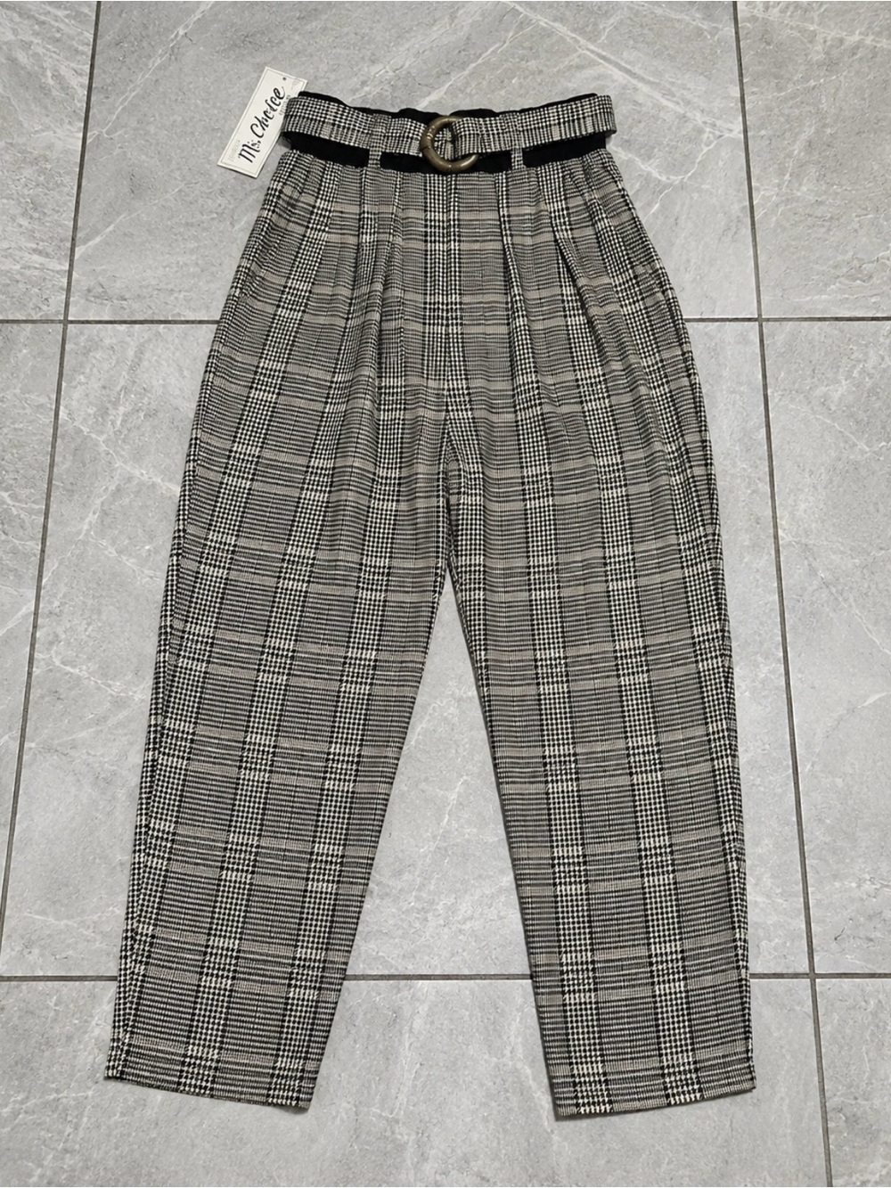 Vintage Ms. Choice Petite Women’s Small Plaid Paperbag Pants Belted